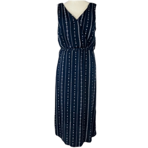 City Studio Dress Deep V-Neck Sleeveless Elastic Waist Blue Print Size Small - Picture 3 of 8